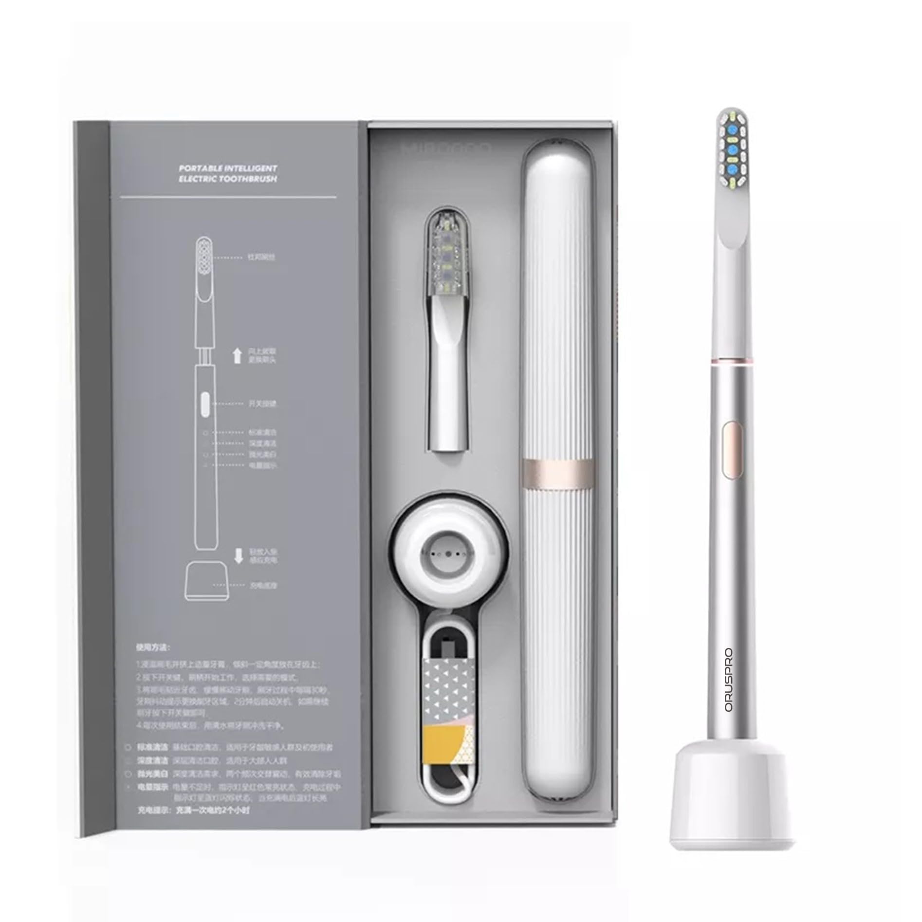 TRAVEL Spazzolino elettrico ricaricabile portatile con custodia da viaggio, piccolo e comodo