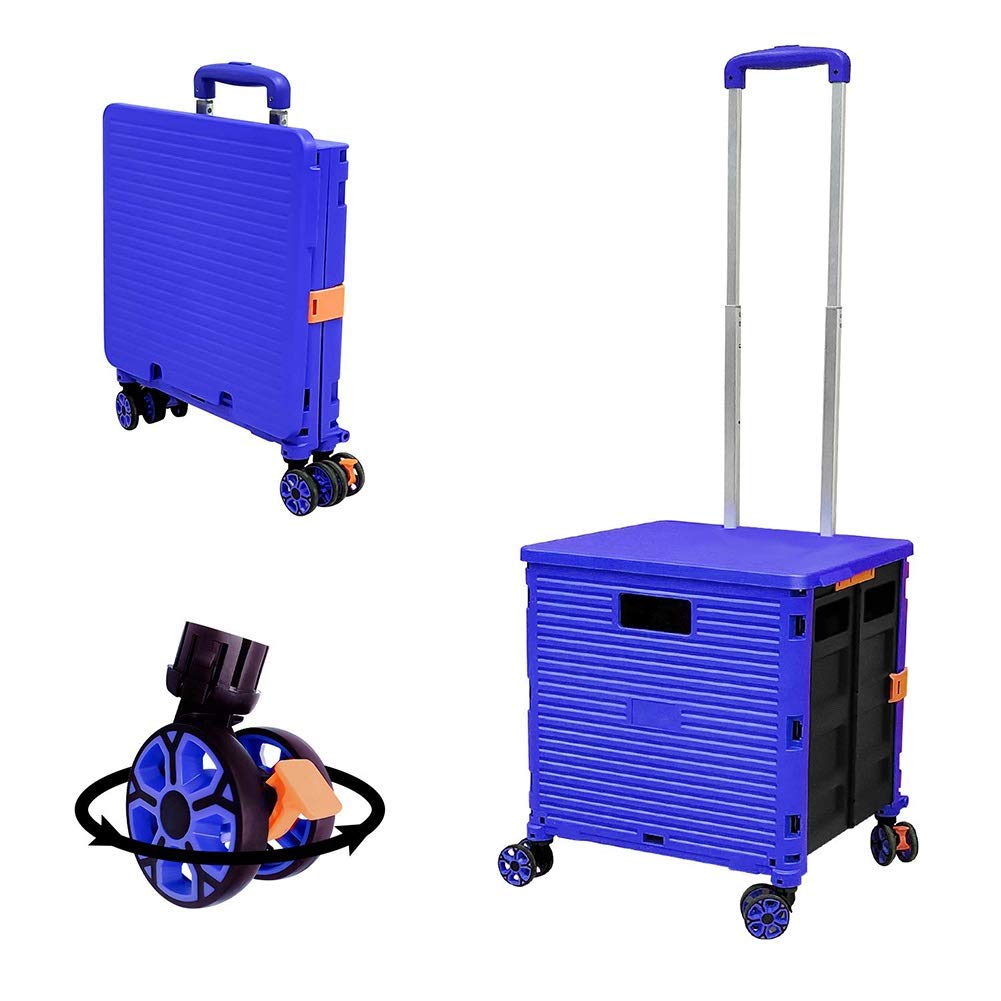 Chariot de courses pliable avec couvercle 8 roues de 48L pour transport facile