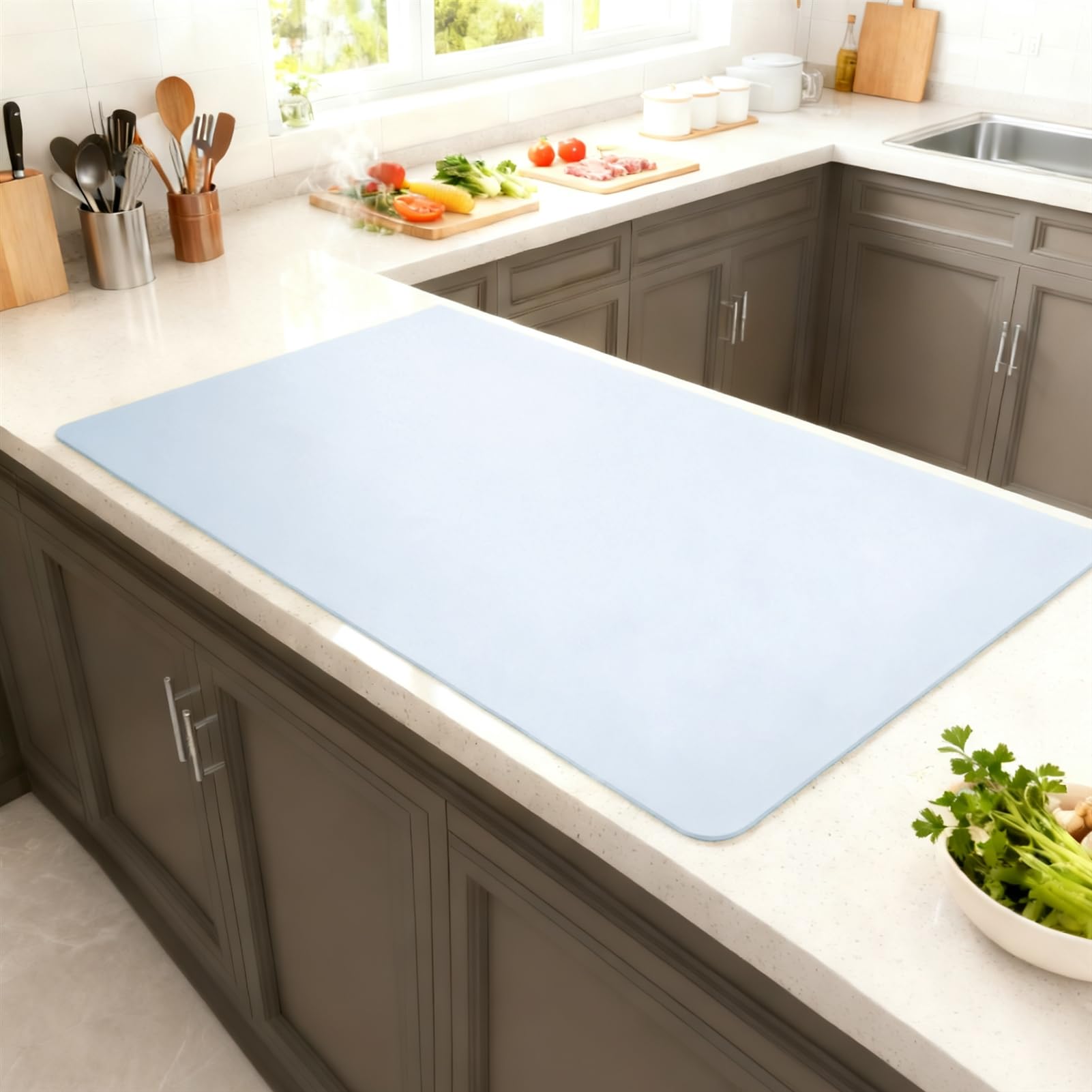 Hitzebeständige Silikon Küchenarbeitsplattenmatte rutschfest Tischschutz Blau 70x120cm und leicht zu reinigen ideal zum Kochen und Backen