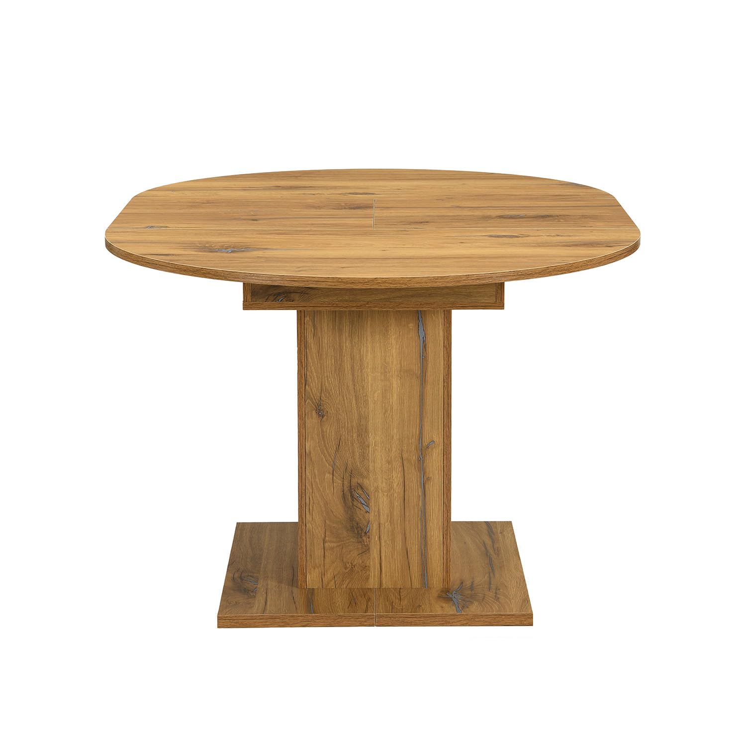 B&D home® WIM Table à manger extensible Ø 100-140 x 100 cm - Table colonne ronde avec tirette papillon mélamine chêne vintage - Table en bois peu encombrante pour cuisine et salle à manger