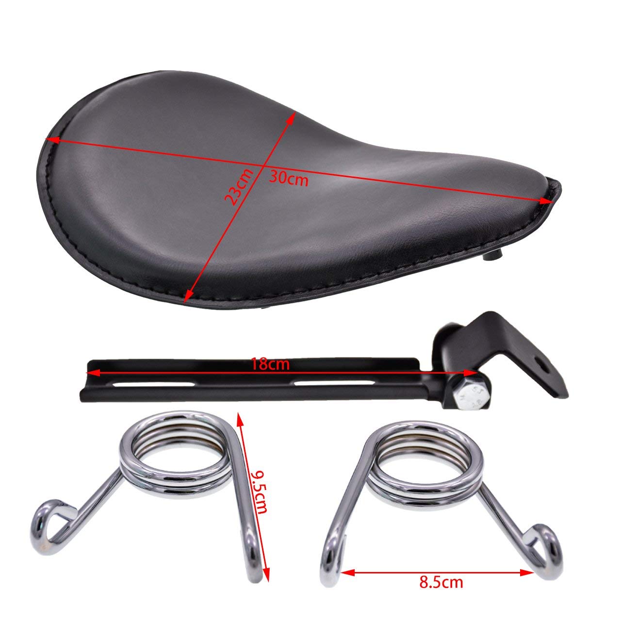 KaTur - Sellino singolo in pelle nera, con kit di staffe di montaggio e molle da 8 mm per Harley Honda Yamaha Kawasaki Suzuki Sportster Bobber Chopper