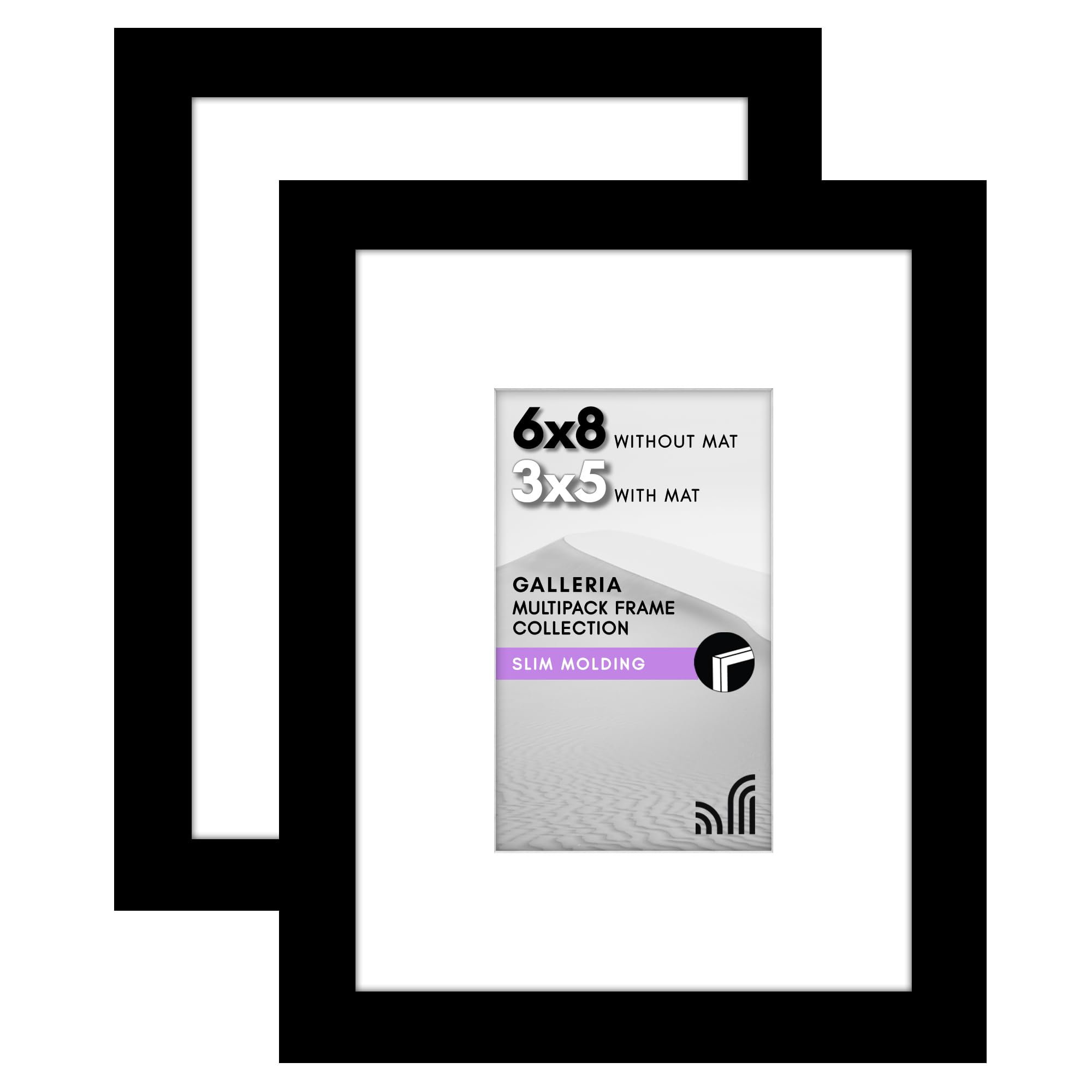 Americanflat 6x8 Picture Frame Set of 2 in Black - Use as 3x5 Picture Frame with Mat or 6x8 Frame Without Mat - Collage Picture Frames with Plexiglass Cover for Horizontal or Vertical Display