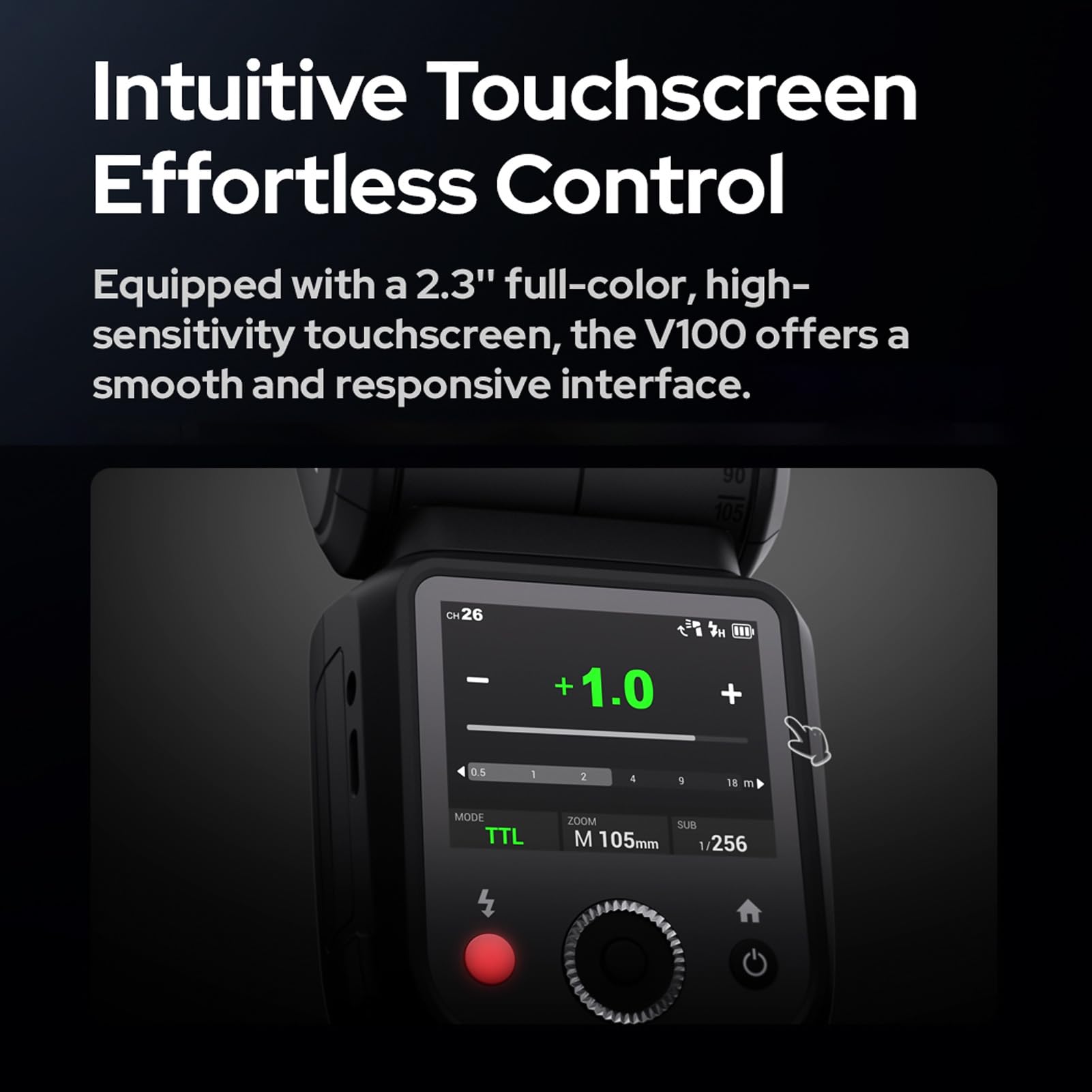 Godox V100S Flash per fotocamera wireless Testa rotonda Flash TTL Speedlite 100 Ws Schermo di controllo touch Lampada di modellazione LED integrata con Sub Flash staccabile Sostituzione per Sony
