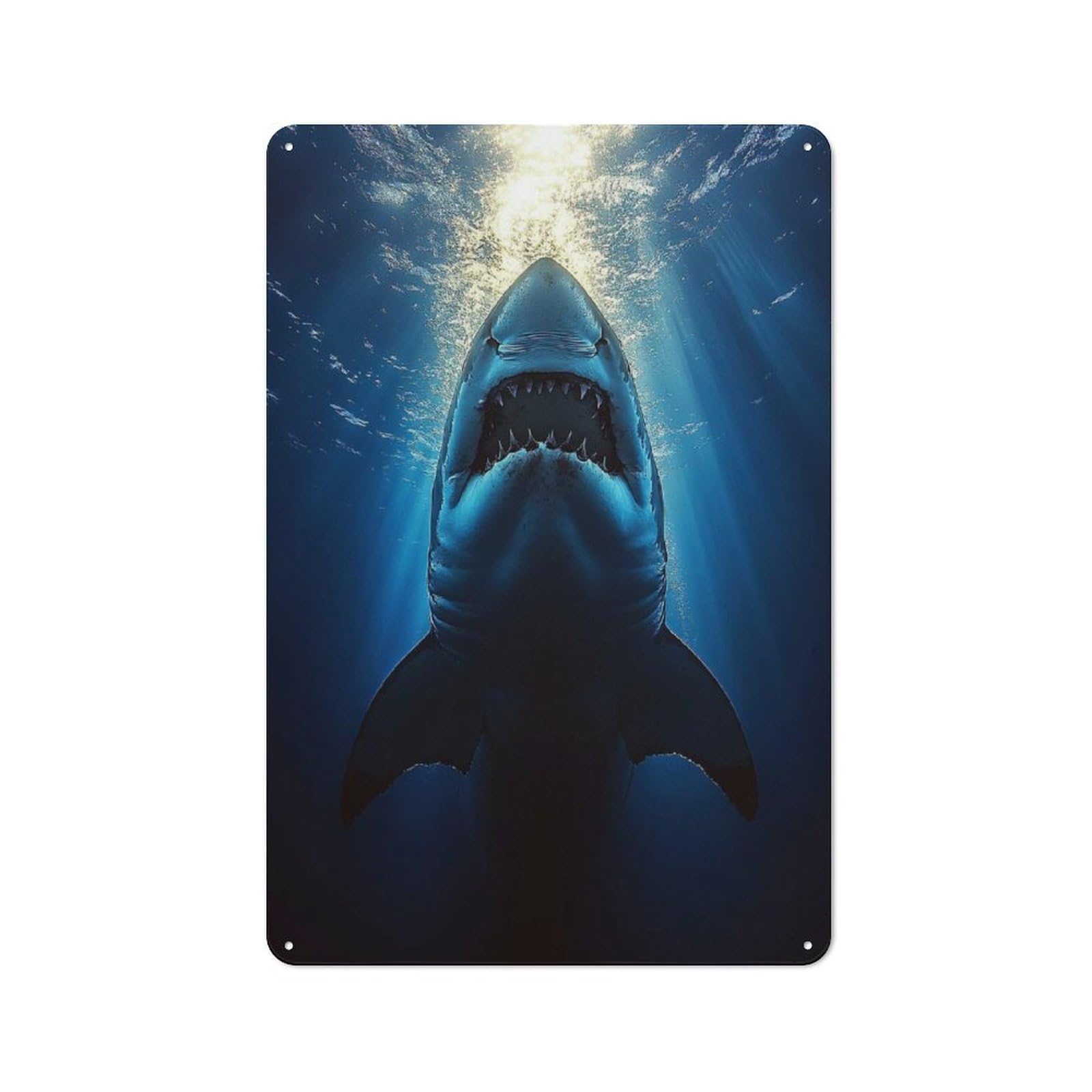 Junmoney Style-7 Garden Style Tin Sign 30X20cm Featuring Great White Shark Underwater Portrait, Shed Wall Decor For Patio Bar, Workshop, Shed Or Kitchen