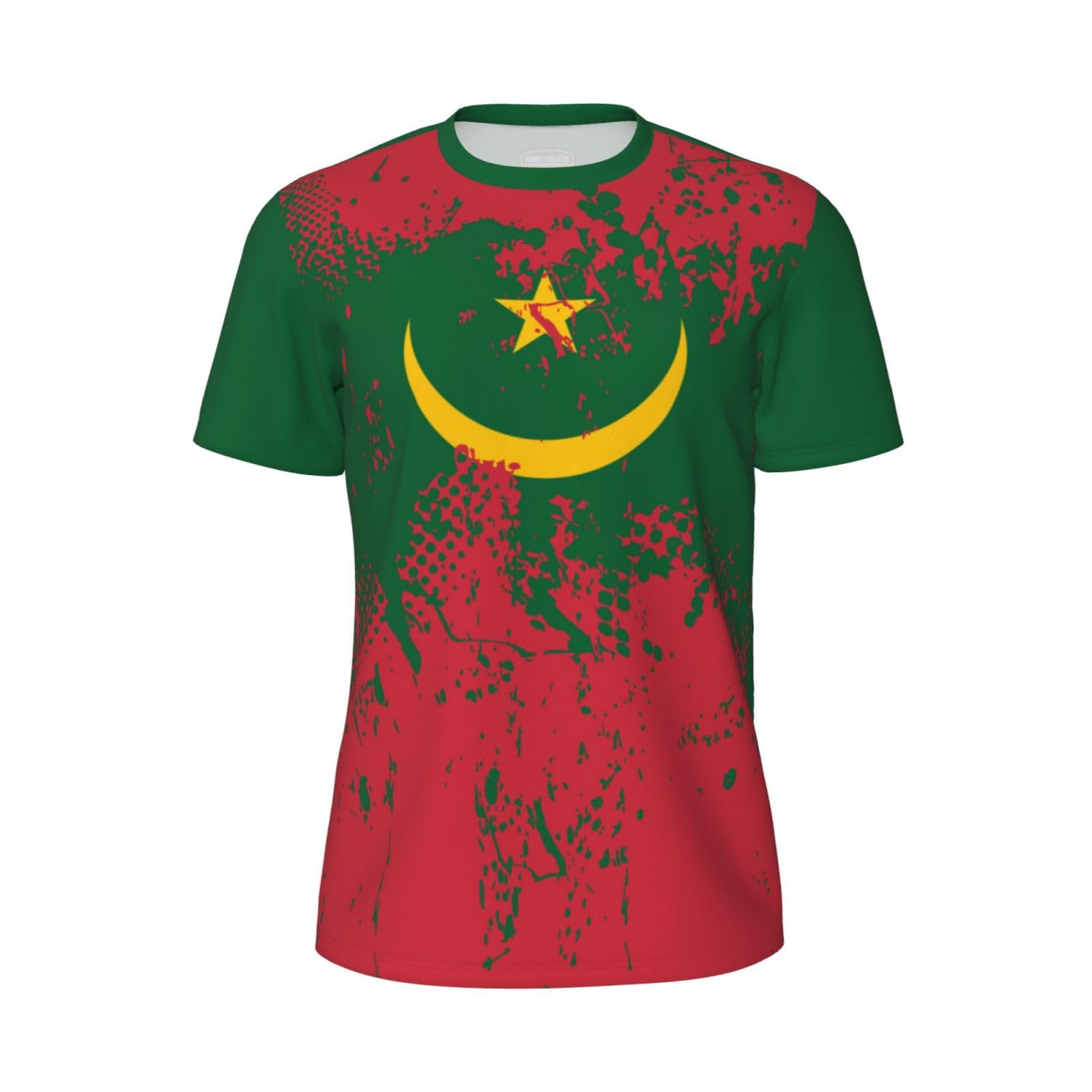 DABOYOZHZH Mauritania Flag Grain Sports Jersey T-Shirt 3D Print for Running Cycling Soccer Tennis Fitness Fans Mesh Shirts