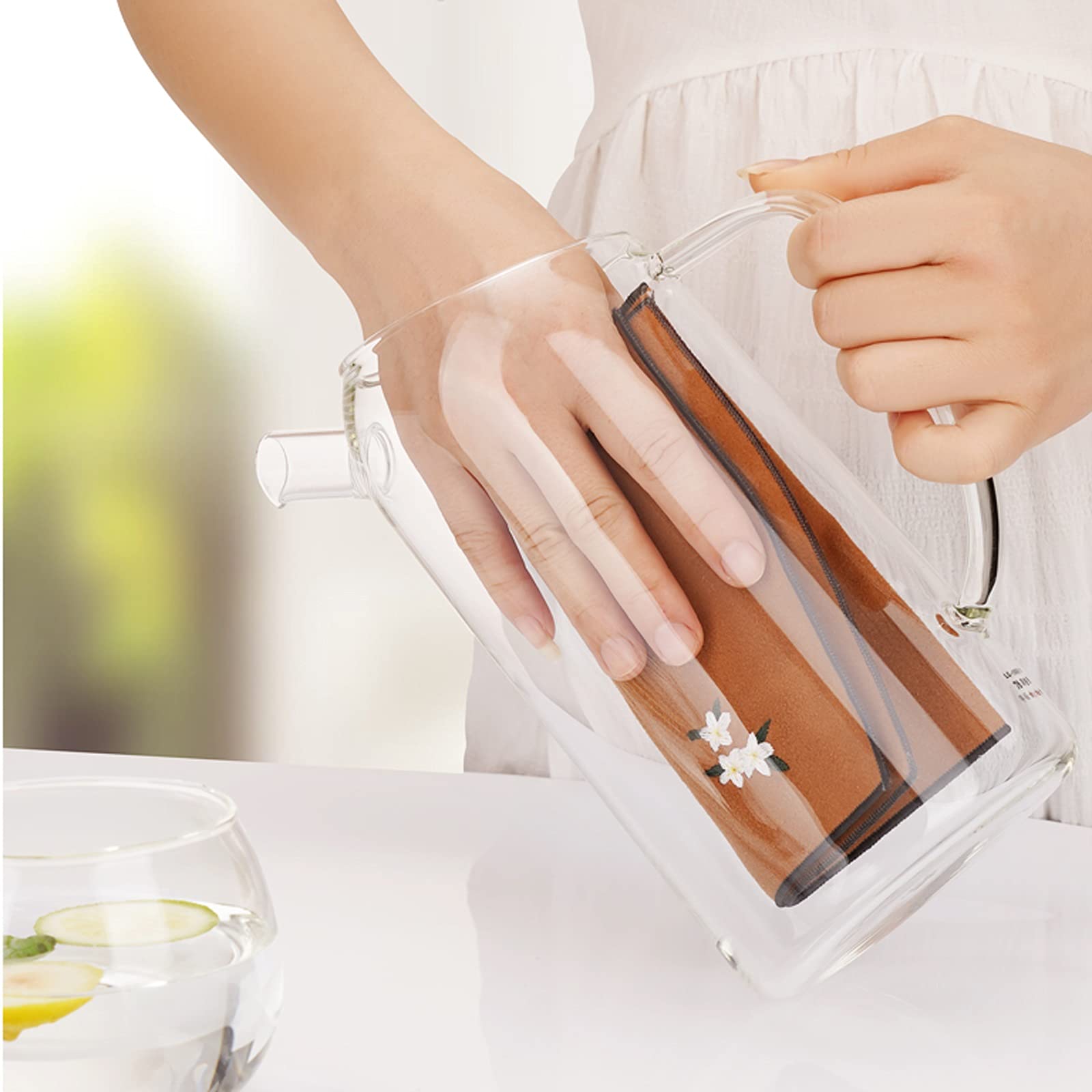 Jarra Agua Fria Jarra de vidrio para el hogar con cubierta de acero inoxidable Estilo japonés CAPACIDAD GRANDE CAPA FRÍA CARAFE PARA JUGO, LECHE, BEBIDAS CALIENTES Y FRÍAS Jarra Agua Detox Frutas