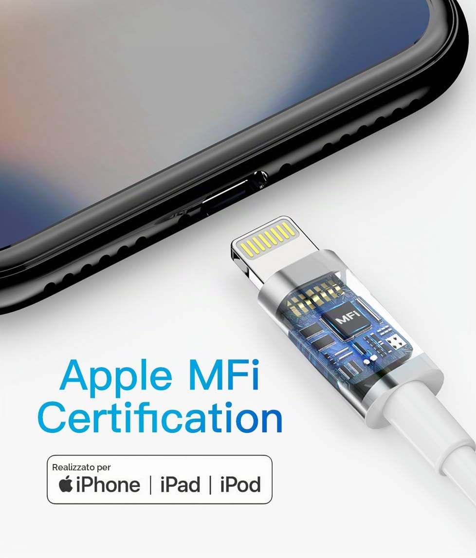 Quntis Cavo iPhone Certificato MFi 3Pezzi 1M, Cavo Lightning a USB Compatibile con iPhone 14 13 12 SE 2020/11/11 Pro/11 PRO Max/X/XS/XS Max/XR/8/8 Plus/7/7 Plus/6s/6s Plus/6/6P/5c/5s/5, iPad Airpods