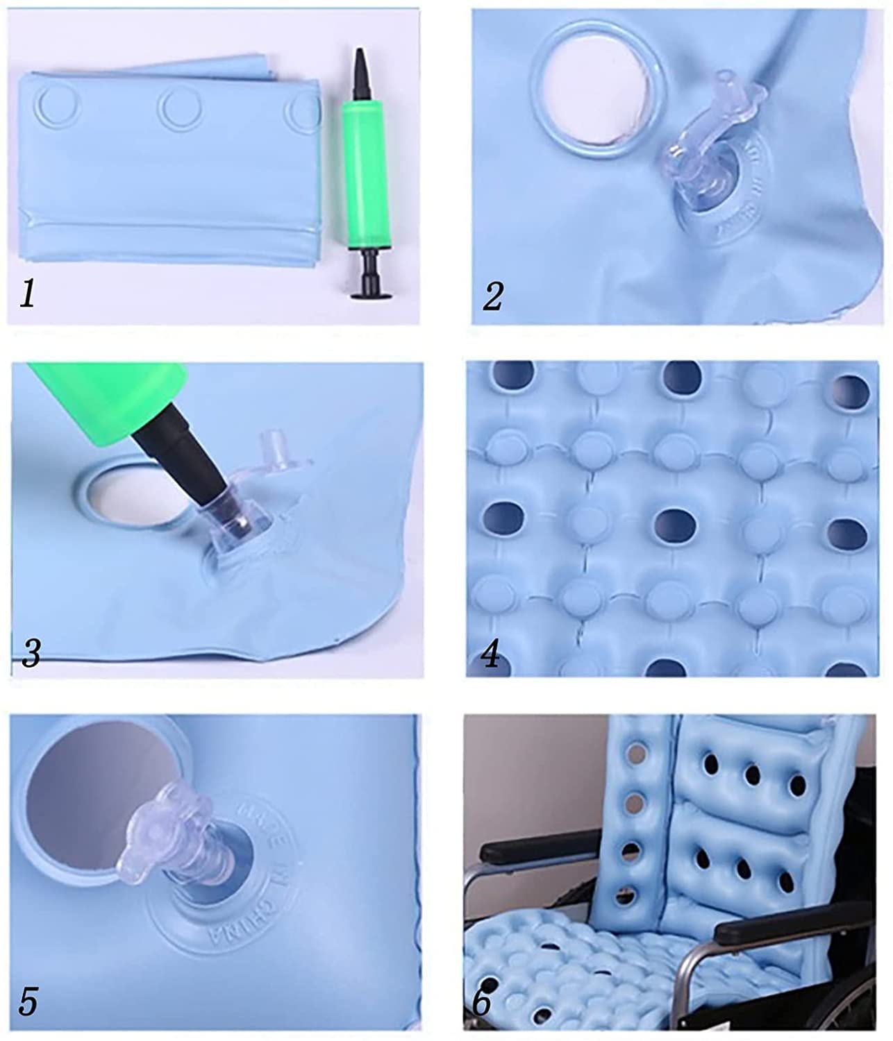FOOJO Cojín De Asiento Inflable Portátil, Cojín De Asiento Ergonómico Inflable De Aire Asiento De Dolor De Presión Cuadrado Antiescaras, para Silla De Ruedas Y Uso Diario, Azul