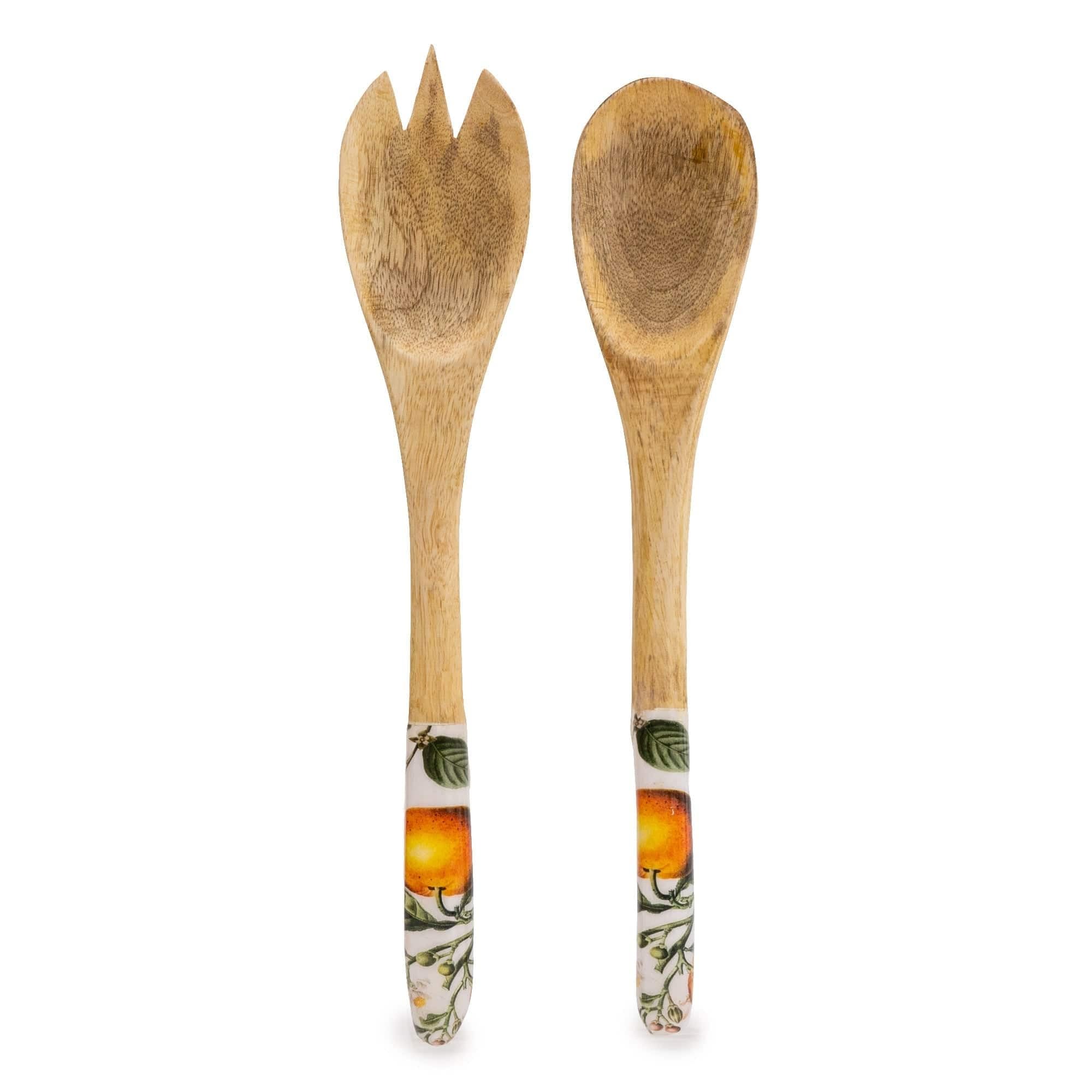 Home Deco London Brown Orange Blossom Kitchen Range White Kitchen Collection Food Serving Tableware Mango Wood With Enamel Print (Oranges Serving Fork Spoon Set)