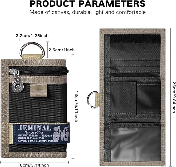 JEMINAL Trifold Wallet for Men Canvas Outdoor Sports Keychain Wallet with Multiple Card Slots and ID Window Black Gifts for Dad from Son Daughter Wife4