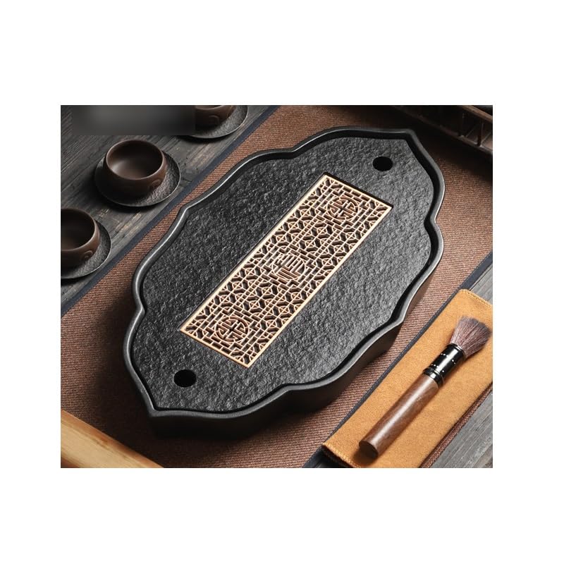 CKKNILV Tea Set Stone Tea Tray for Home and Office Use, Small Drainage and Water Storage Dry Tea Tray, Ceramic Tea Set Tea Tray Chinese Tea Set(D) (A)