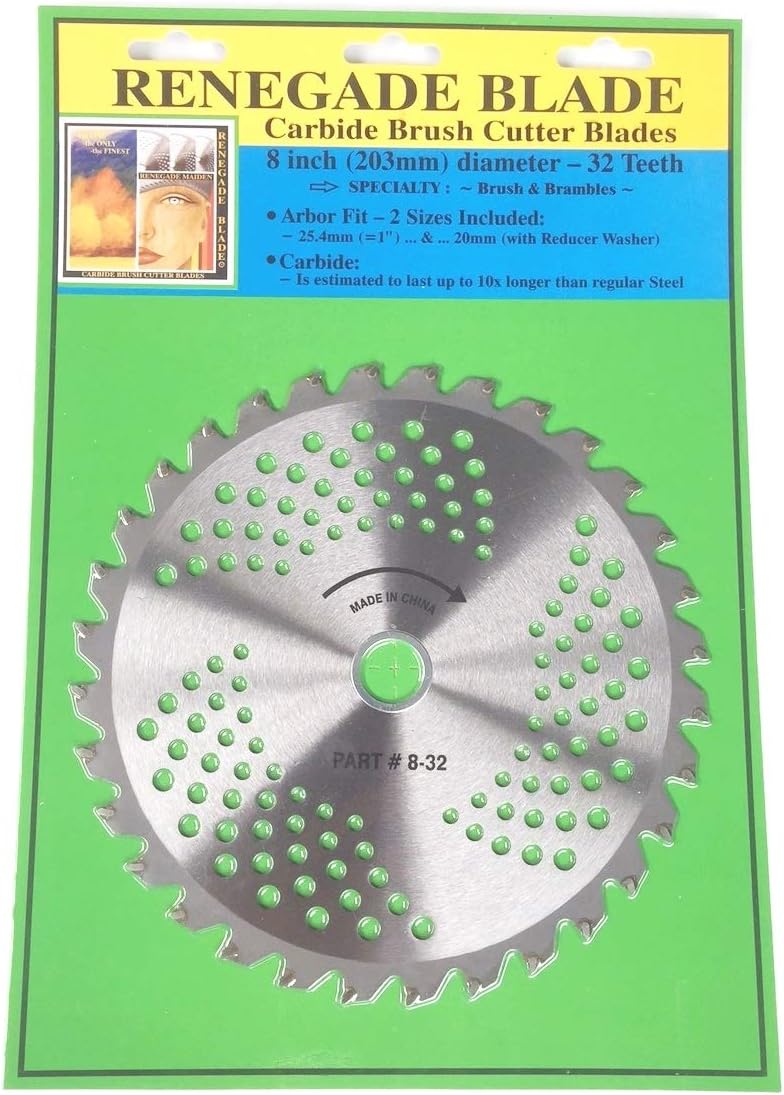 1 Blade 8"-32t - Brush & Brambles Specialty - RENEGADE BLADEยฎ - Carbide Brush Cutter Weed Eater Blades, 203mm Diameter