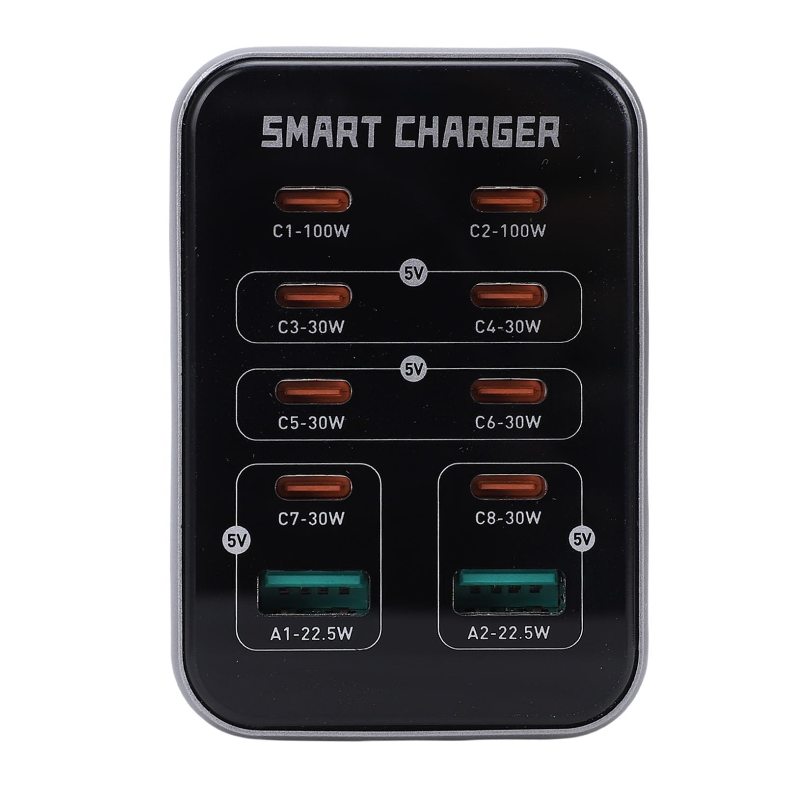 Blok ładowarki 200 W z 10 Portami GaN USB C, 2 Porty QC3.0, 8 PD Przenośny Podróżny Adapter do ładowania z Wbudowanym Wentylatorem, Idealny do Wielu urządzeń (wtyczka UE)