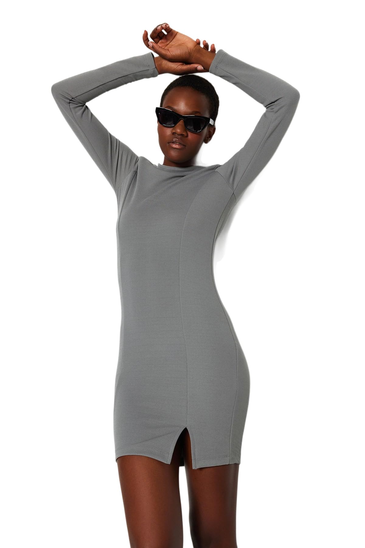 Trendyol FeMan Bodycon Slim fit Knit Dress,Grey,M