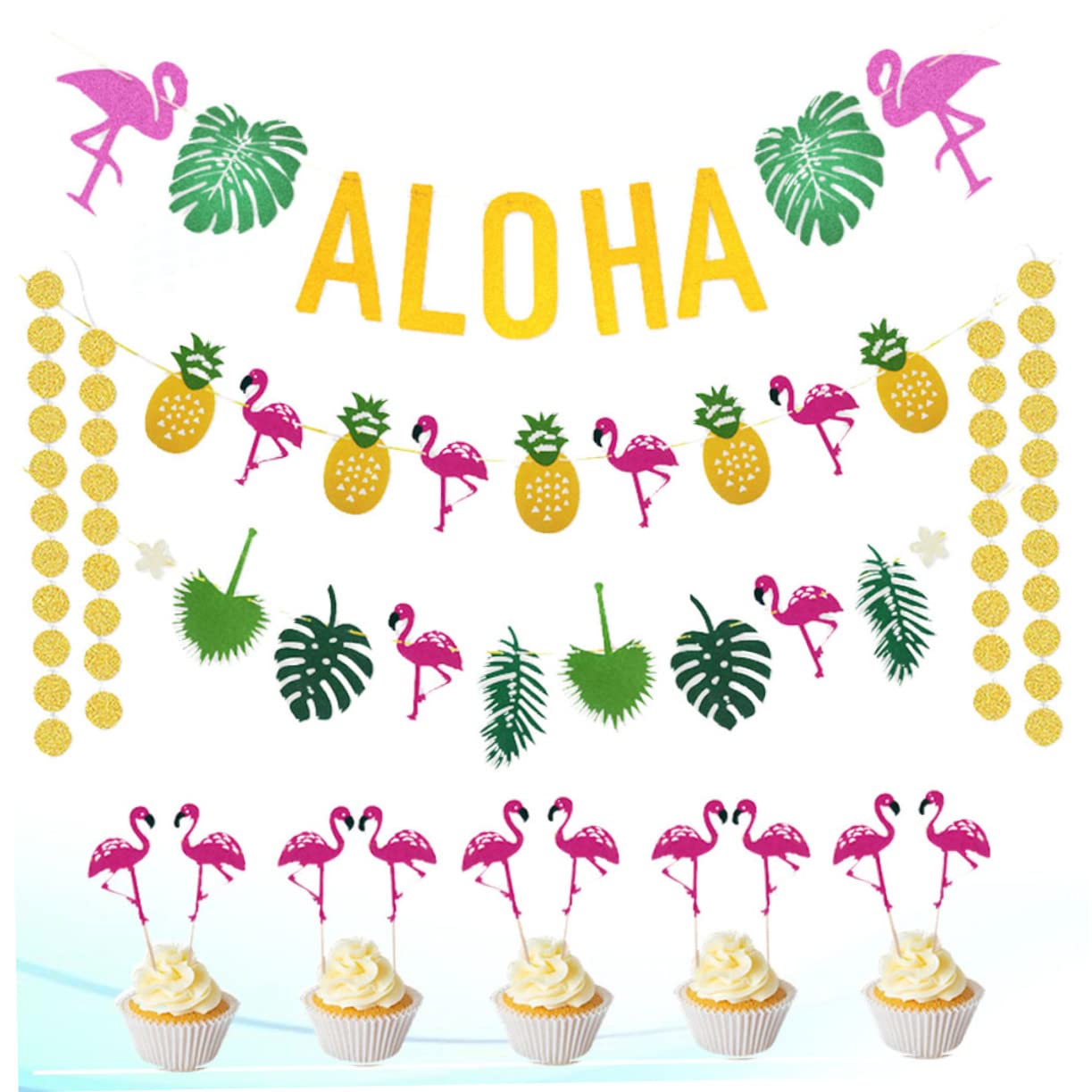 ibasenice 2stücke Hawaiian Party Dekorationsset Aloha Girlande Mit Schildkröten Und Blättermotiven Für Sommer Und Gartenpartys Teiliges Mit Bunten Tropen-accessoires Und