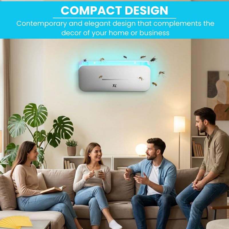 Lampada Antizanzare Elettrica 220V 10W UV 365nm, Trappola Insetti Interno Esterno 50-100m², Silenziosa Senza Chimici, con 10 Fogli Adesivi