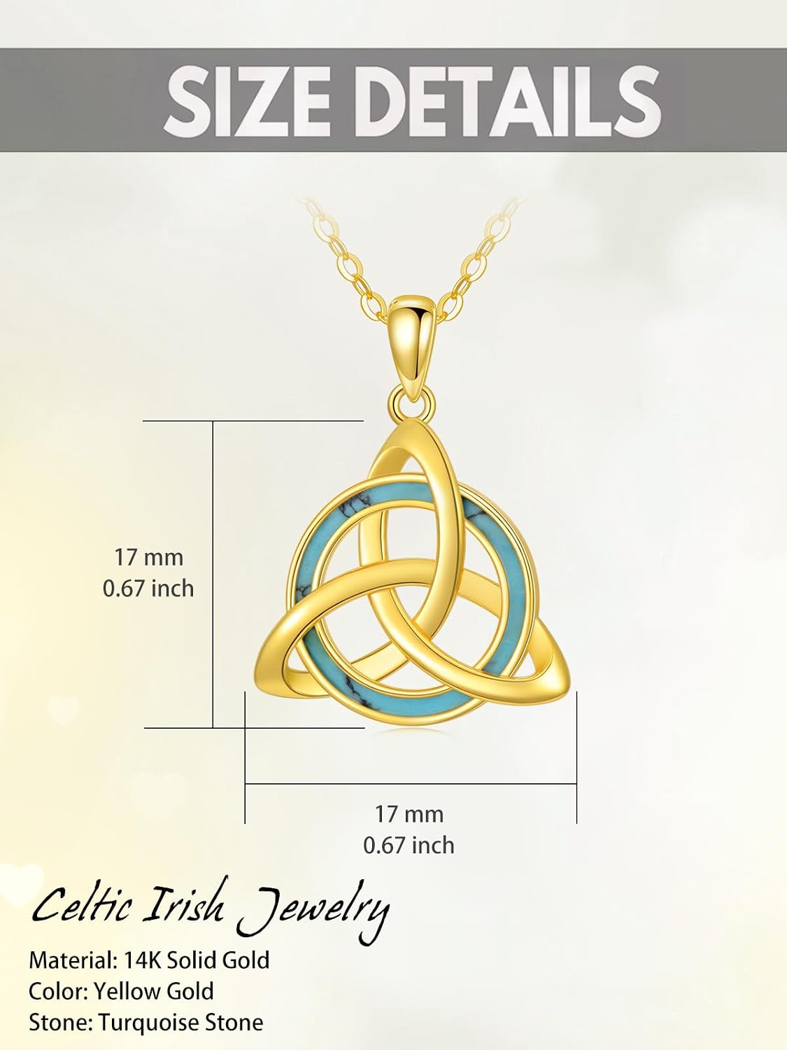 Solid 14K Gold Celtic Knot Necklaces for Women Real Gold Celtic Necklace Irish Jewelry Turquoise Birthday Anniversary Christmas Gift for Her Mom Wife 16+2 Inch