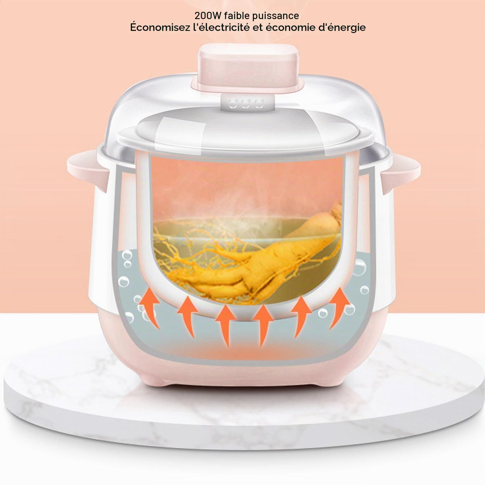 Marmite électrique, Cuiseur électrique Intelligent en Céramique de 1 L, Support Anti-brûlure Sèche pour la Soupe au Riz et au Porridge (Prise UE 220V)