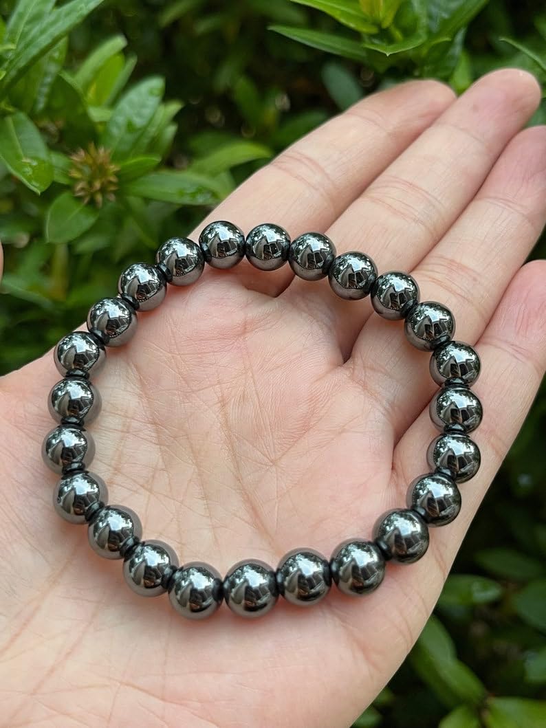 LKBEADS Naturalna hematyt 8 mm rondelle smooth 7 cali półprecyzyjne koraliki bransoletka z koralikami dla mężczyzn i kobiet, uzdrawiająca, kryształowa, rozciągliwa, bransoletka z koralikami, uniseks,