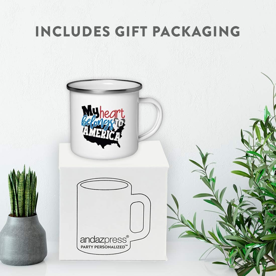 Andaz Press 4th of July 11oz. Stainless Steel Campfire Coffee Mug Gift, My Heart Belongs to America, 1-Pack, for Independence Day, American Pride, Patriotic, USA Holiday Gift Ideas, Includes Gift Box