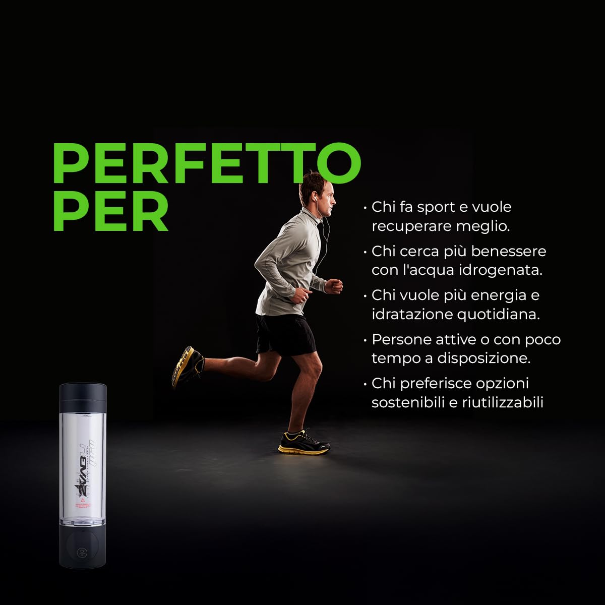 Molecular Pro – Borraccia Acqua Idrogenata Ricaricabile – 4000 PPB Idrogeno Molecolare – Ionizzatore Acqua con Tecnologia SPE e PEM – 280 ml