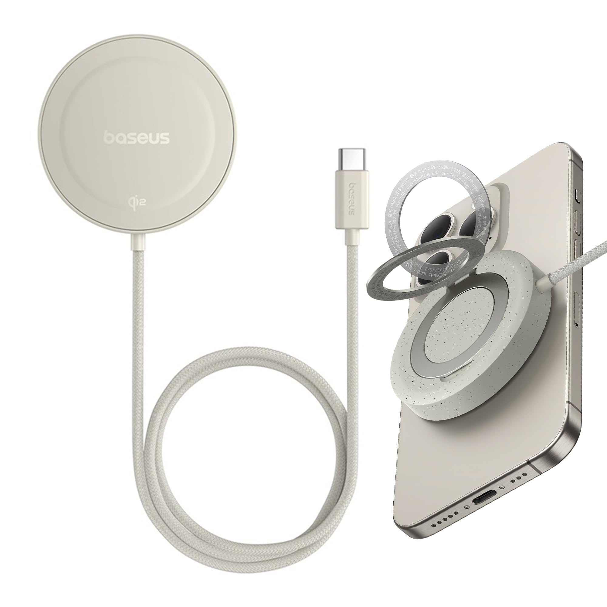 Baseus Magnetic Wireless Charger with MagSafe【Qi2 Certified】15W Wireless Charging Pad with Stand, MagSafe Accessories for iPhone 15/14/13/12 Series, AirPods 3/2/Pro, Samsung S24 Ultra, etc