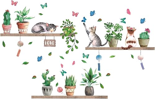 Miniatura 9 de IARTTOP Calcomanía de pared de plantas en maceta de primavera, flores verdes, plantas en maceta, calcomanías de pared para colgar plantas en macetas