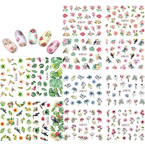 KADS Nail Art Stickers Plantilla Uñas Decoración Pegatinas de arte- Flor Hojas Flamencos Etiqueta Engomada Del Clavo Tatuaje Tatuajes de Uñas de Verano Cover