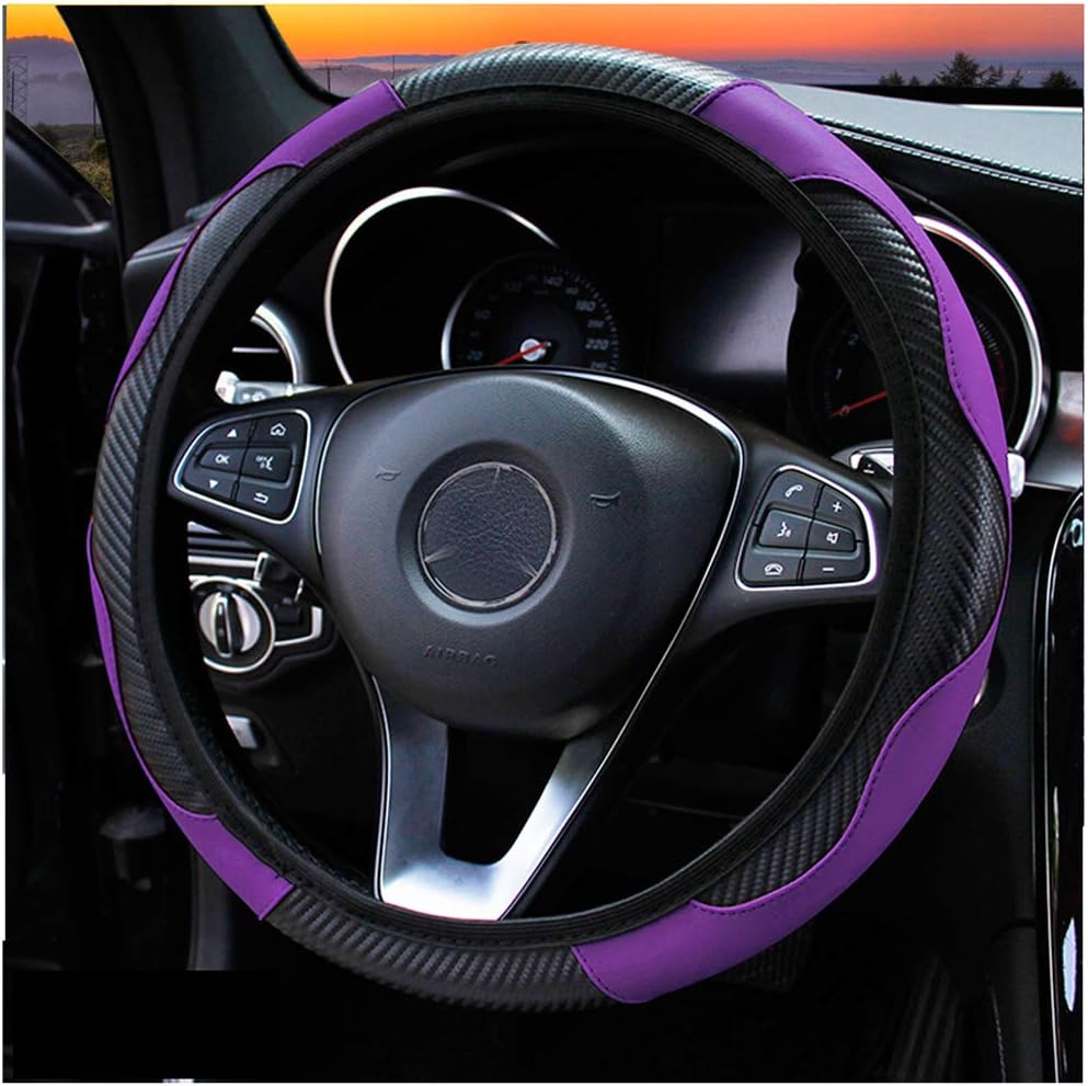Fiber Leather Car Steering Wheel Cover,Round D Type Universal 15 inch Breathable Anti Slip Auto Steering Wheel Covers for Car Truck SUV,Purple