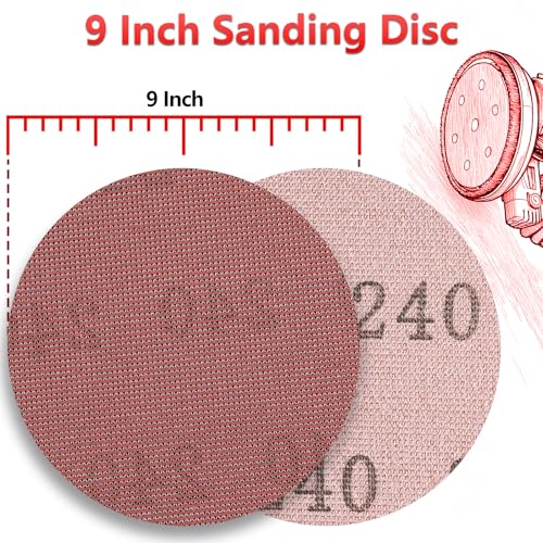 Image of 25 Pcs 9 Inch Mesh Sanding Disc for Drywall Sander 240 Grit | Hook and Loop Anti-Clogging Dust Free Round Sandpaper for Fine Skim Coat Smoothing, Between-Coat Sanding and Wall Polishing