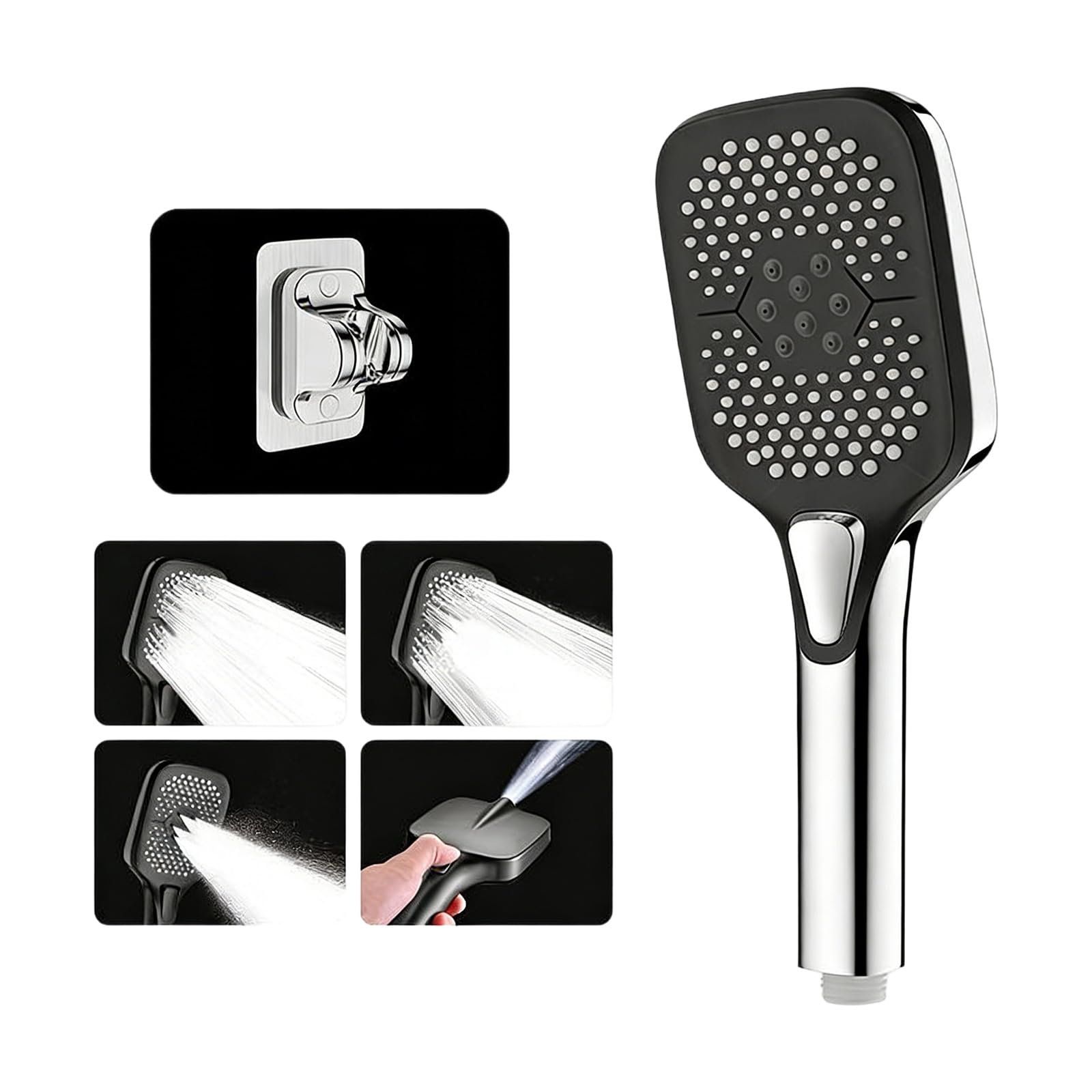 Pressure Shower Head Water Saving Showerhead with 4 Sprays Modes Large Flows Rainfalls Shower Quick Installation Pressure Boosting Head