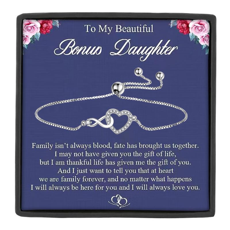 Image of MASALADI To My beautiful Bonus Daughter Infinity Heart Bracelet, Stepdaughter, Daughter in law Gift Bracelet, Bride Groom wedding gift from Dad Mom