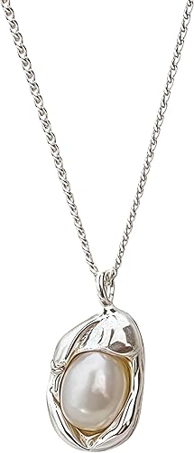 Collares con colgante de perlas naturales de agua dulce para mujer, chapado en oro de 18 quilates con cadena ajustable (17.7 + 2.76 pulgadas),