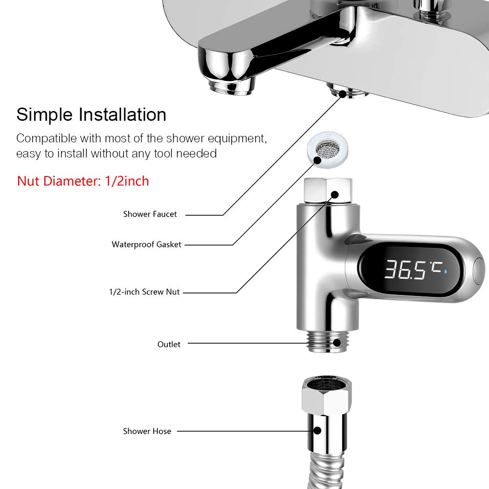 Display Digitale della Temperatura della Doccia a LED 0~100 ℃ Termometro per Acqua da Bagno per Bambini Display Celsius/Fahrenheit Schermo Rotante a 360 ° per Cucina Domestica Bagno Termomet