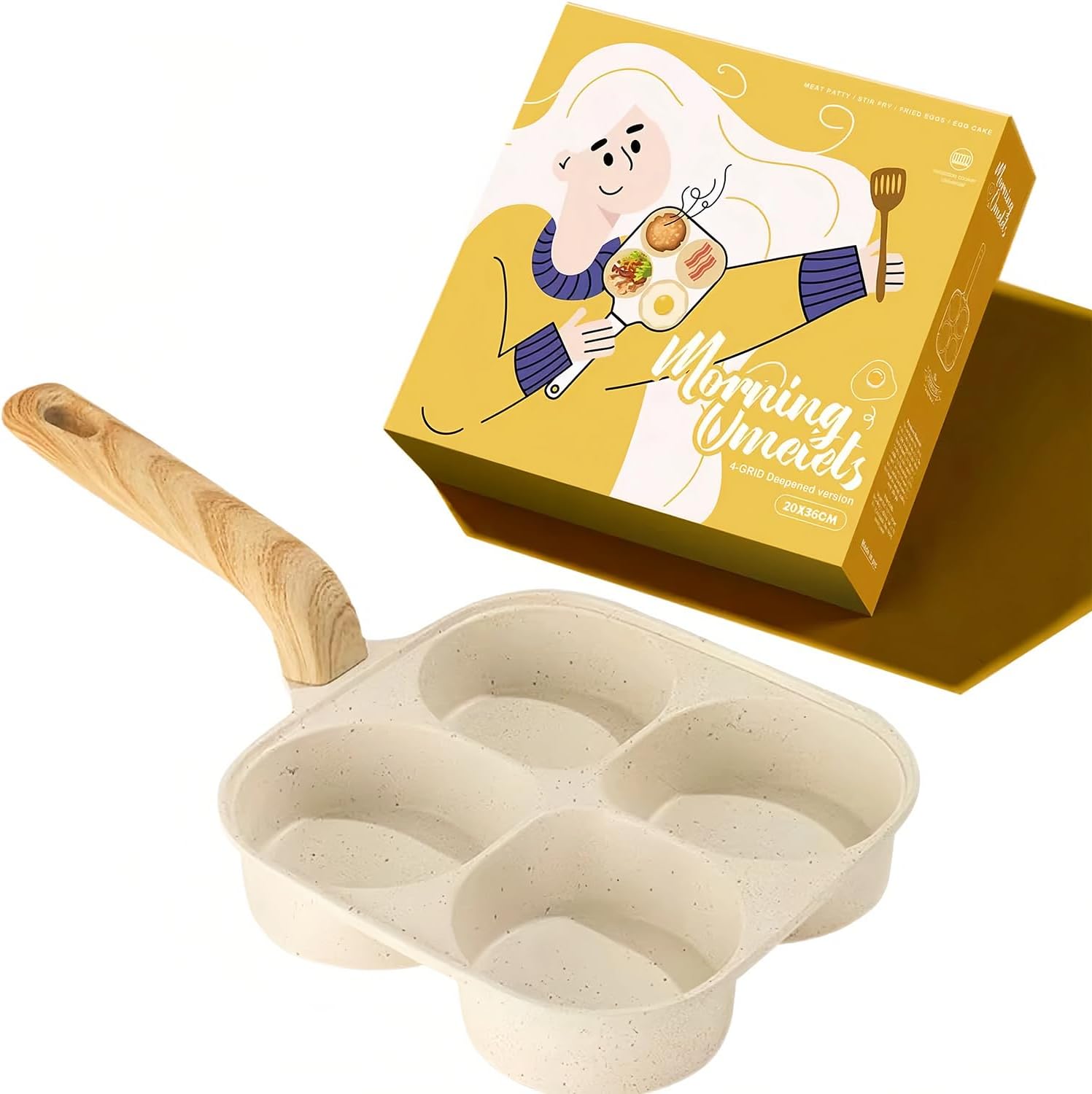 4 Cups Egg Pans-1.46in Deepen Egg cups，Omelette Pan Nonstick Easy Clean Crepe Mold for Breakfast Sandwiches Compatible with Gas Stove and Induction Cookware, 7.7 * 7.7in