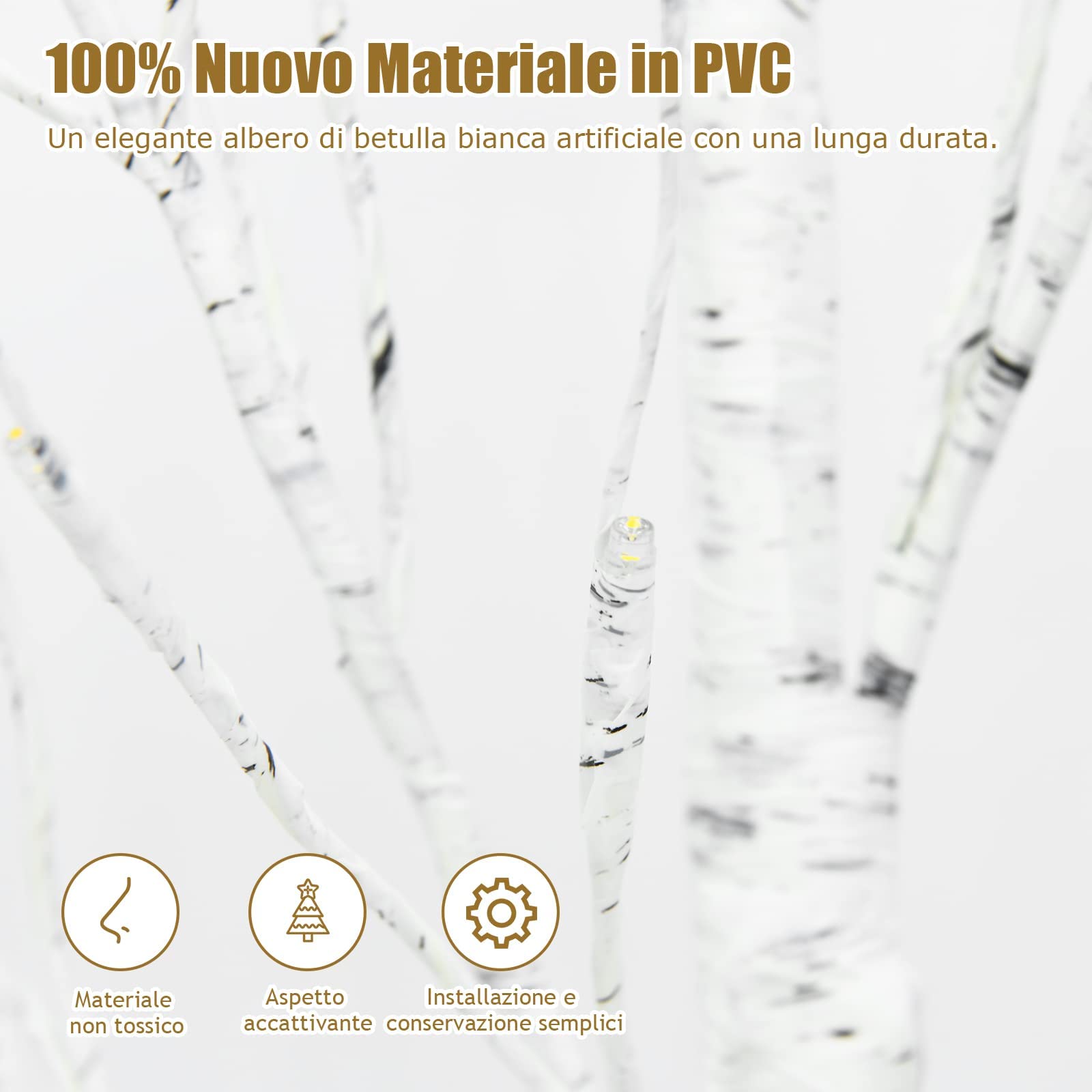 RELAX4LIFE Albero di Natale Nudo 180 cm con LED, Albero Realistico Con Rami Nudi senza Foglie in PVC, 96 Luci LED Bianco Caldo, Tronco Intero con Base di Radici per Feste, Bianco (180 cm)