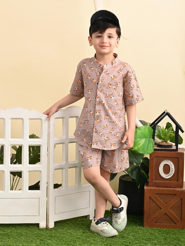 Image of superminis Baby Boys Cotton Printed Shirt and Nikkar /Shorts Coordinated Set