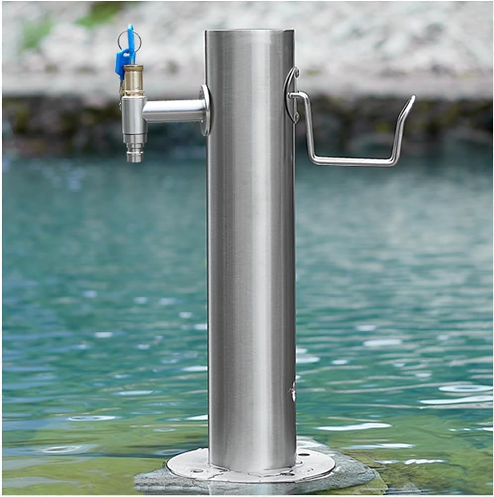 Fontaine de jardin élégante à colonne d'eau – Design rond avec robinet d'arrosage pour un arrosage et un lavage faciles, montage au sol, 20,5 cm x 50 cm, choix de couleurs élégantes