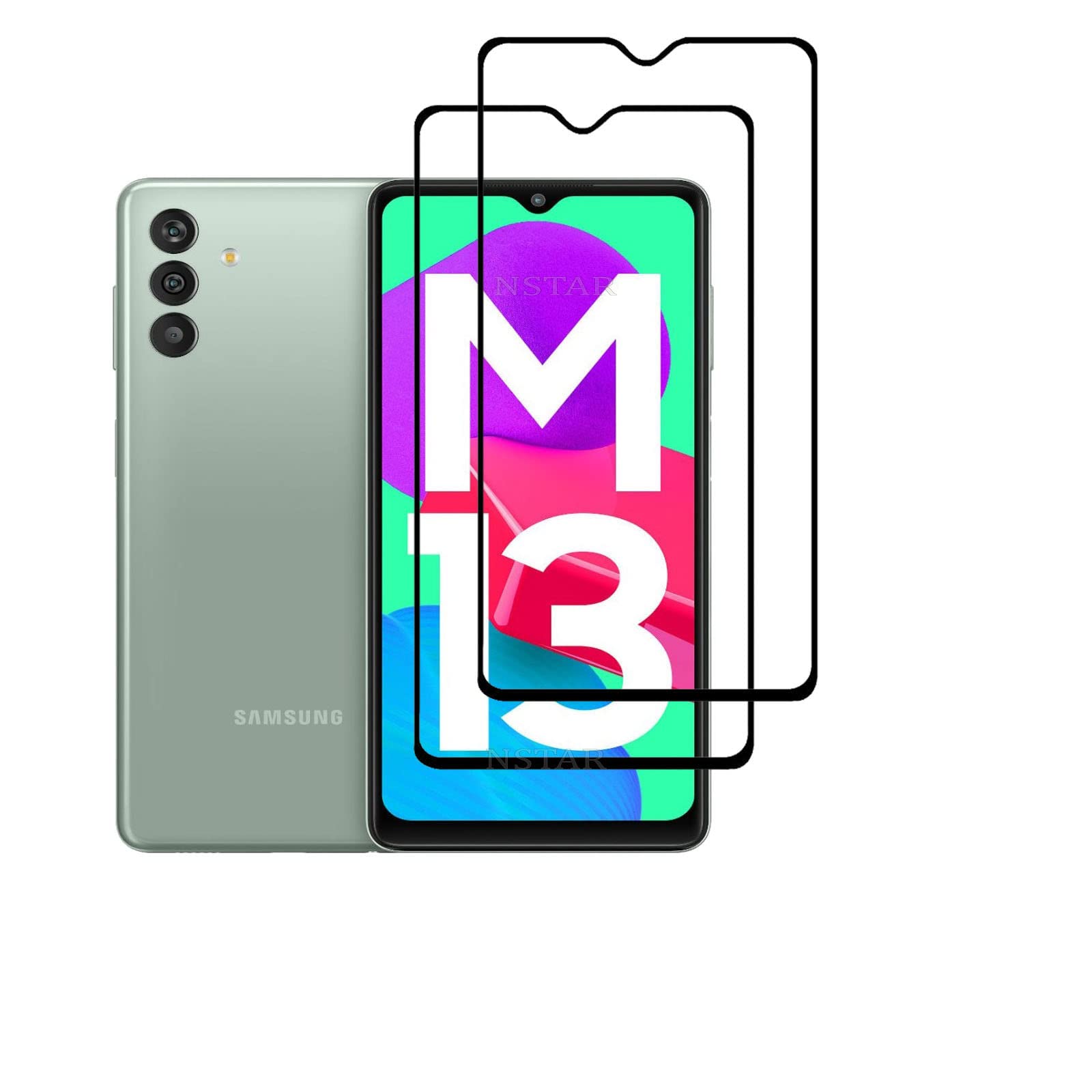 NSTAR® Samsung Galaxy M13 Edge-to-Edge Tempered Glass Screen Protector| Screen Protector Full Glue Coverage Tempered Glass for Samsung Galaxy M13 (Black)(Pack of 2)