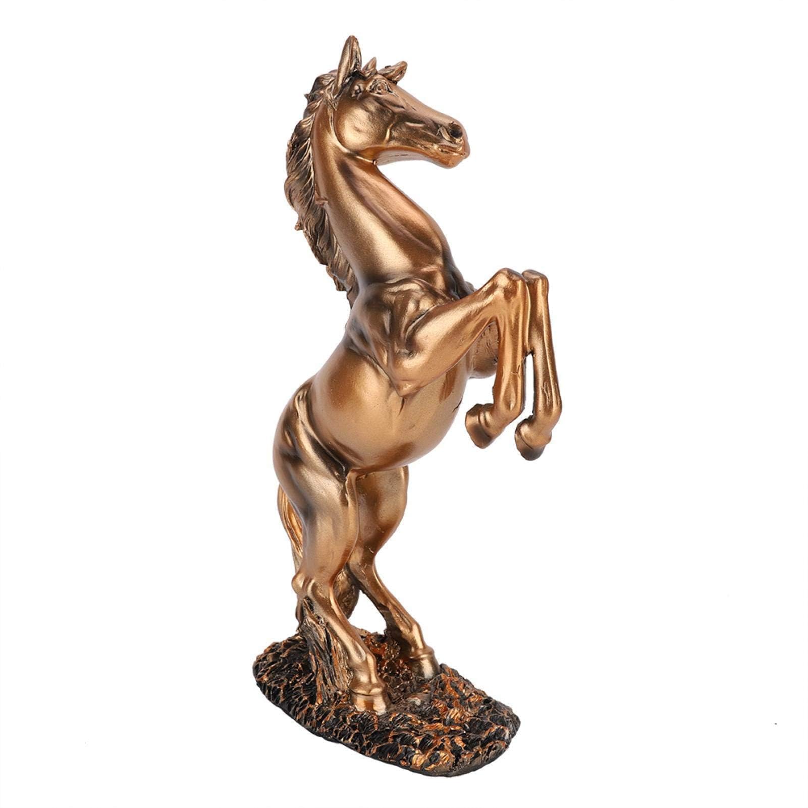 HERCHR Estatua de Caballo de pie Estatua de Resina, Estilo Europeo Escultura decoración Animal, Oro Blanco Cobre Acabado Feng Shui Ornamento para la estantería de Escritorio de la Oficina en el hogar