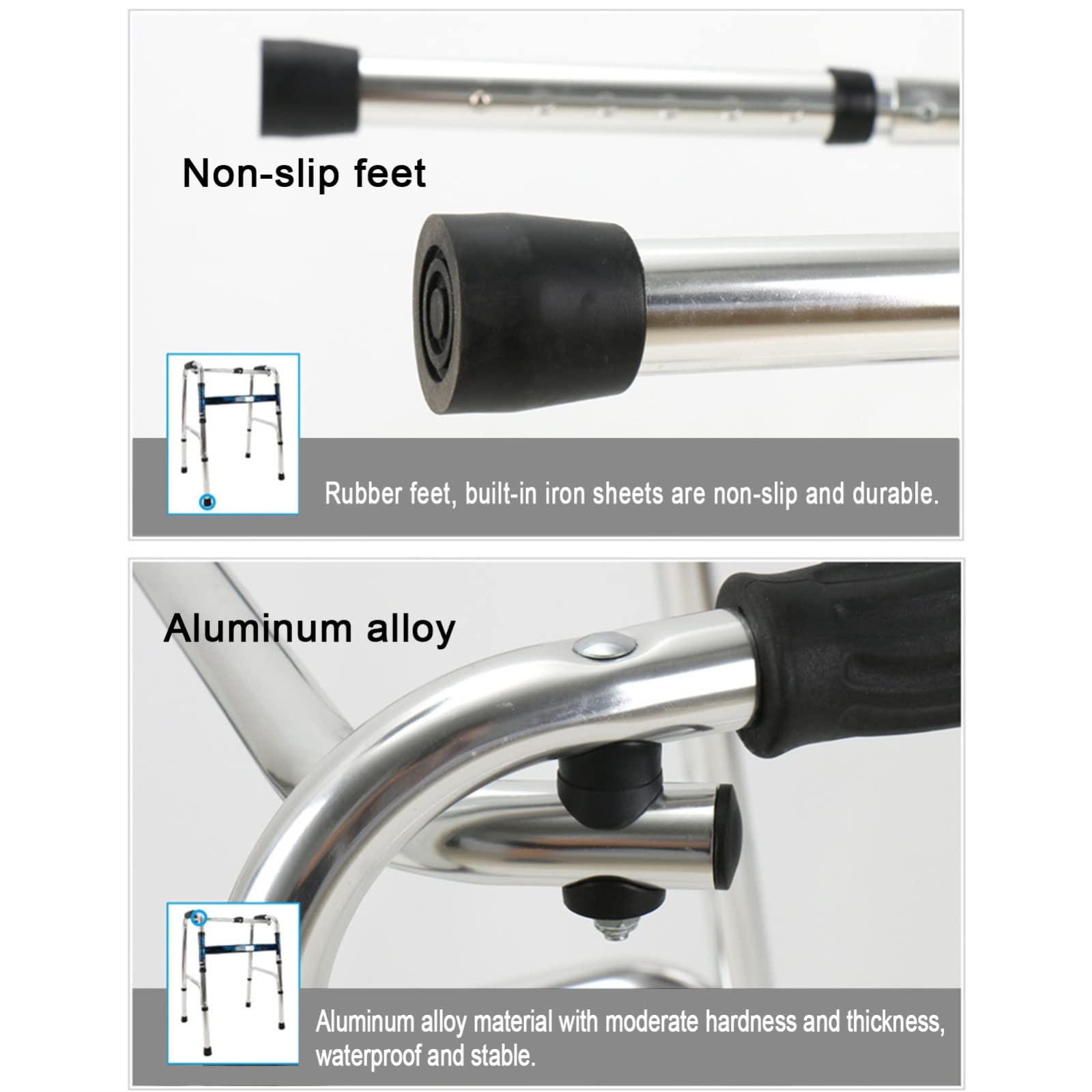 Gehbock Klappbarer Mit 2 Lenkrollen,Höhenverstellbarer Gehwagen Für Senioren Und Behinderte Leicht Gehhilfe Faltbar,Ergonomische Griffe,rutschfeste Füße,Aluminium,Belastbar Bis 100 Kg
