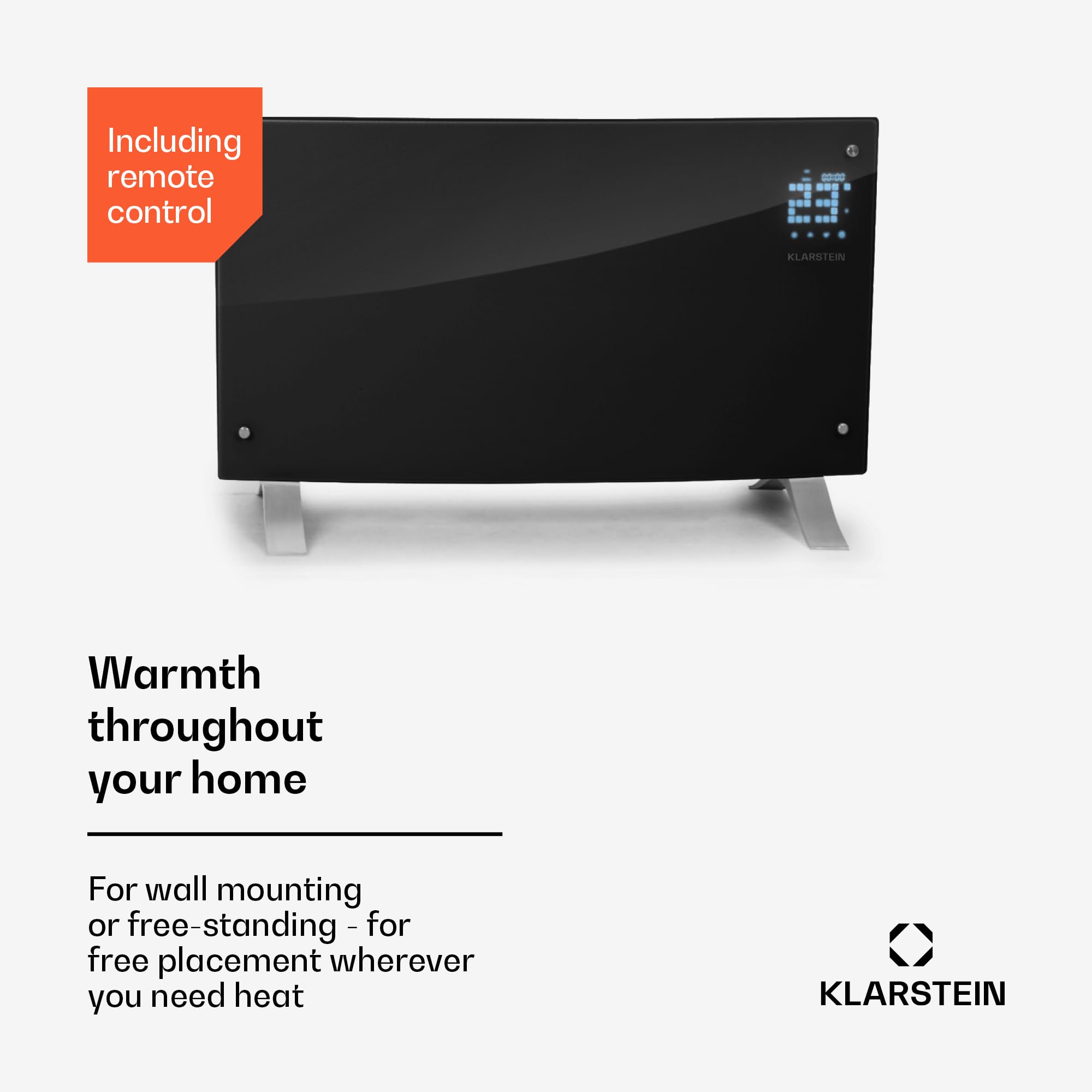 Klarstein Grzejnik elektryczny, Grzejnik konwektorowy wolnostojący lub ścienny, Przenośny energooszczędny, Cichy elektryczny, Wolnostojący z termostatem, 2000 W