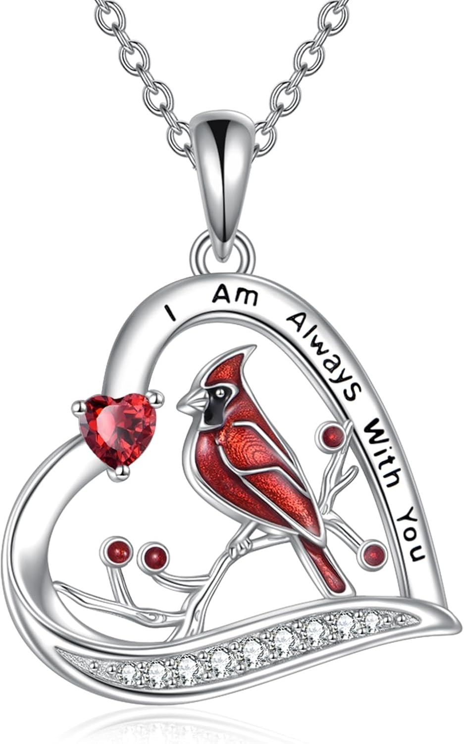Red Cardinal Necklace 925 Sterling Silver I am Always With You Pendant Bird Necklace Memorial Jewelry Gifts for Women