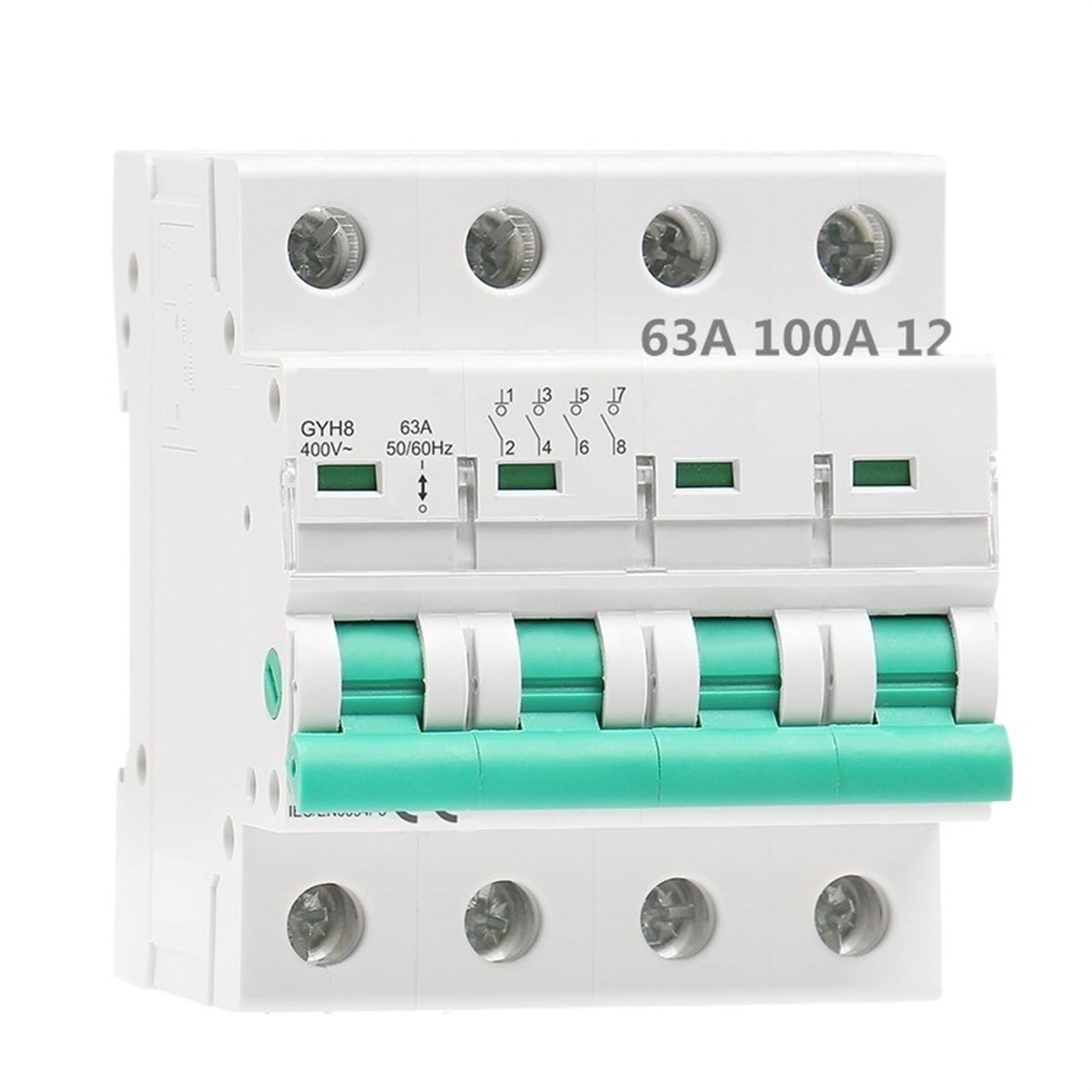 AVSBBYEPS GYH8 Din Rail 4 Pole Isolating Switch 400V Main 63A 100A 125A Isolator Breaker 1Pcs(100A)