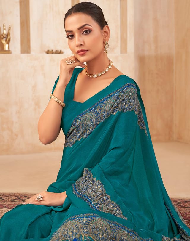 Image of SIRIL Women's Crepe Silk Printed Saree with Unstitched Blouse Piece