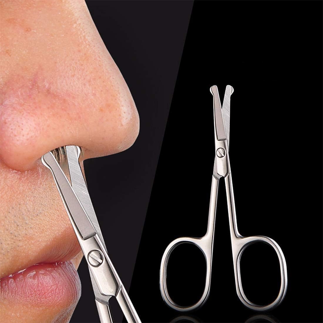 SWASCO Nose Hair and Eyebrows Hair Cutting Curved Grooming Scissor | Precision Curved Blade Scissor for Beard, Mustache & Facial Hair| Blunt Round Tip Safely Non-Rusting Nasal Scissors | Silver