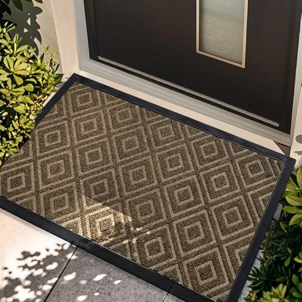 LYGLIGH Sturdy Front Door Mat Outdoor Entrance: Heavy Duty Non-Slip Natural Rubber Low Profile Welcome Doormat - Absorbent Muddy Dirt Resist, Fade Resistant, Easy Clean Entryway Rug, 30"x17", Khaki.