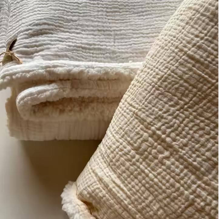 Soft Organic Cotton and Muslin Baby Blanket and Swaddle, Ultra Warm (Cream) - Image 6