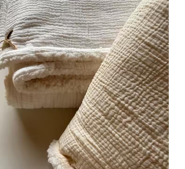 Image of Soft Organic Cotton and Muslin Baby Blanket and Swaddle, Ultra Warm (Cream)