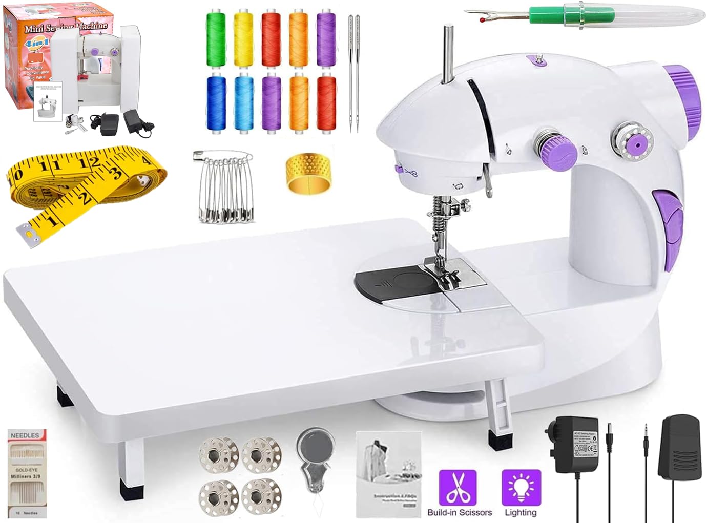 Electric Sewing Machine With Table Set, Mini Silai Machine For Home Tailoring, Stitching Machine With Foot Pedal, Adapter (SM-ET-KIT-201-Pink) — Amazon image 9